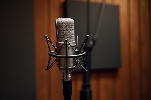 First-timer special recording session promotion with microphone in studio