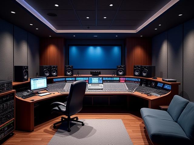 Estúdio Som Puro Control Room A with mixing console and comfortable seating