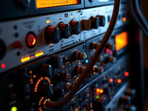Estúdio Som Puro outboard gear and equipment rack featuring various processors