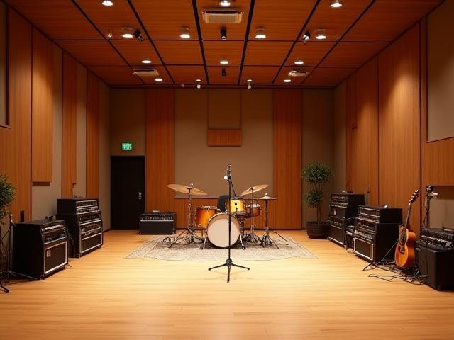 Estúdio Som Puro spacious Live Room for band recording with drum kit and amplifiers